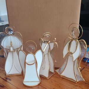 Vintage Years 1995,1994,1992 Glass House Elegant Gold and White Angel Figurines